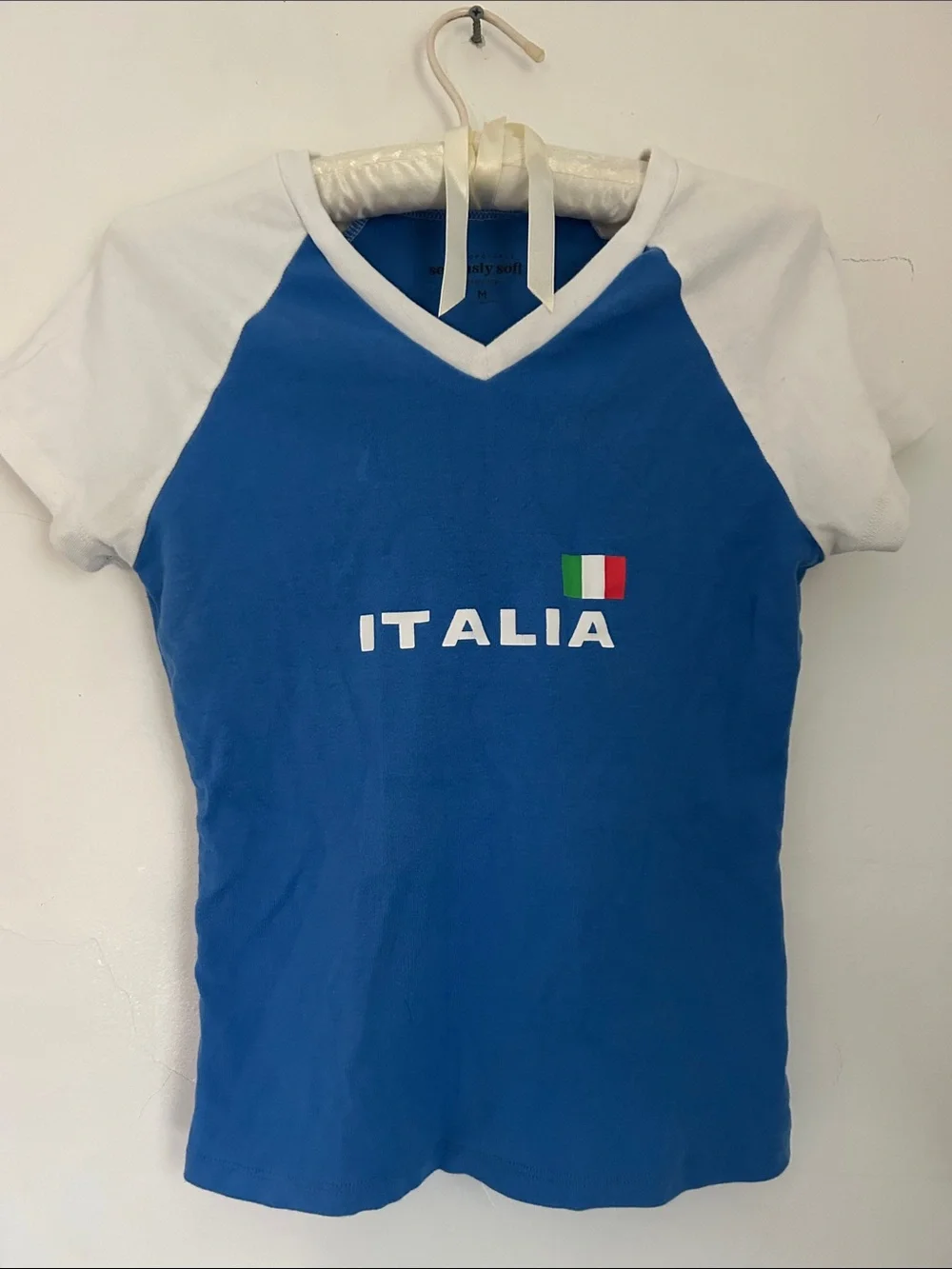 Aeropostale Blue and White Italia V-Neck Tee - Picture 1 of 1